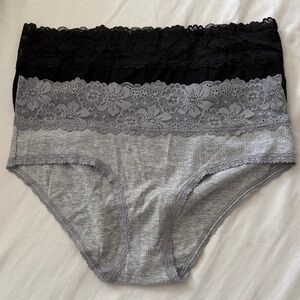 PINK Victoria's Secret Black and Gray Lace Trim Panties
